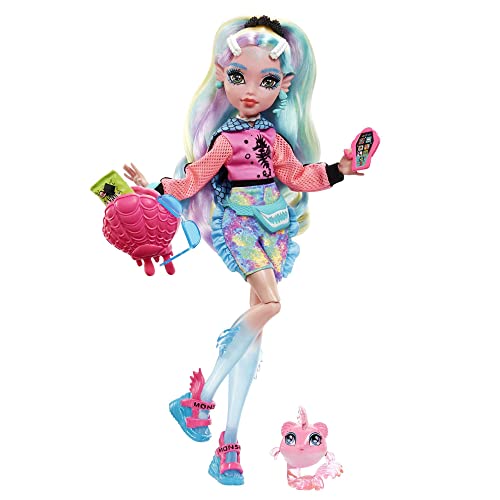 Monster High Lagoona Blue Puppe - Pink Hoodie, Batik-Bikeshorts, Plateausandalen, Flossen, Zubehör, für Kinder ab 6 Jahren, HHK55 von Monster High
