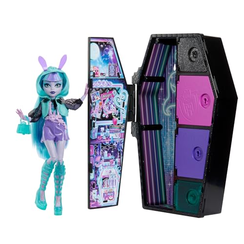 Monster High Skulltimate Secrets Twyla-Puppe - Neon Frights Modeüberraschungen, leuchtende Accessoires, Color-Reveal-Schlüssel, für Kinder ab 6 Jahren, HNF82 von Monster High