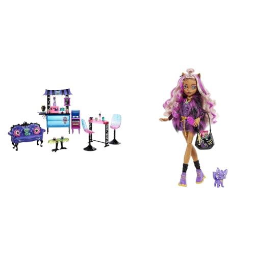 Monster High Café Schwarze Seele Spielset -gruselige Möbel & Mattel Clawdeen - Puppe mit Animal-Print-Pullover Monster High Café Schwarze Seele Spielset -gruselige Möbel & Mattel Clawdeen - Puppe mit Animal-Print-Pullover von Monster High