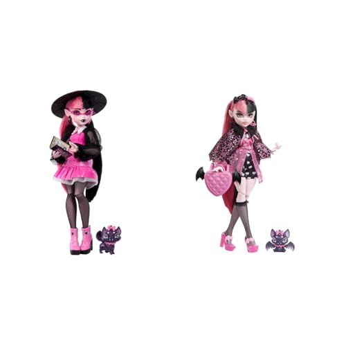 Monster High Draculaura-Puppe mit ihrem Haustier & Draculaura Puppe - Vamp-tastische Mode, Umhang, Accessoires, Haustierfledermaus, für Kinder ab 6 Jahren, HHK51 von Monster High