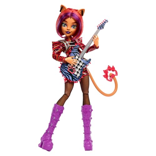 Monster High Fearbook Toralei Set aus Puppe und Zubehör mit Musikclub-Thema, Collegejacke, Jahrbuch, Gitarre und Mikrofon, HXW32 Monster High Fearbook Toralei Set aus Puppe und Zubehör mit Musikclub-Thema, Collegejacke, Jahrbuch, Gitarre und Mikrofon, HXW32 von Monster High