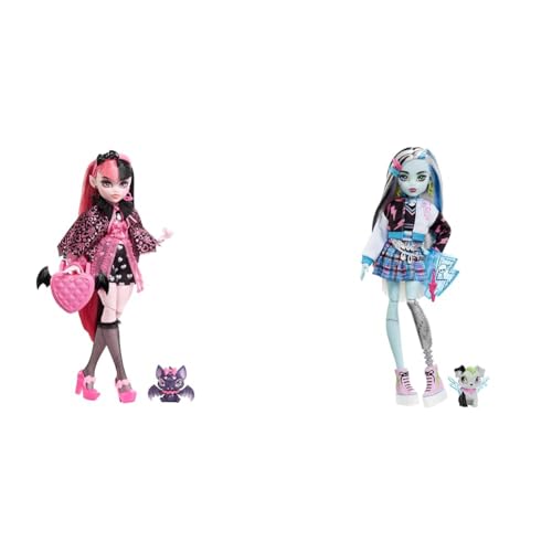 Monster High Frankie Puppe - Elektrisierende Mode & Draculaura Puppe - Vamp-tastische Mode, Umhang, Accessoires, Haustierfledermaus, für Kinder ab 6 Jahren, HHK51 von Monster High