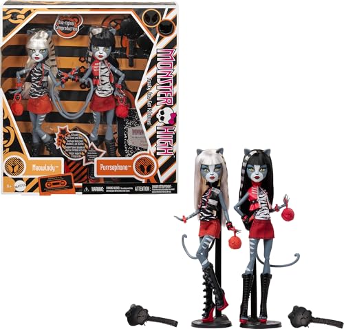 Monster High Gruselige Reproduktion der ursprünglichen Monster High-Puppe im 2er-Set, Meowlody und Purrsephone Sammelfigur-Nachbildung mit Puppenständer und Tagebuch, HYV88 Monster High Gruselige Reproduktion der ursprünglichen Monster High-Puppe im 2er-Set, Meowlody und Purrsephone Sammelfigur-Nachbildung mit Puppenständer und Tagebuch, HYV88 von Monster High