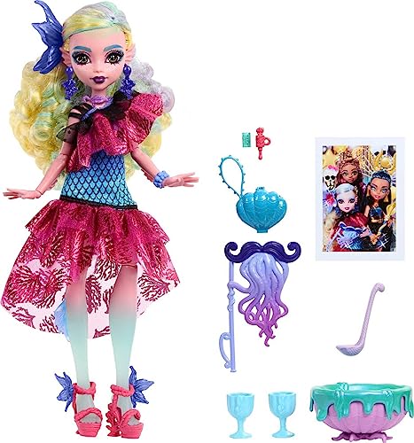 Monster High Monster Ball Puppe Lagoona blau im Partykleid mit thematischem Zubehör inklusive Luftballons & Bowle von Monster High