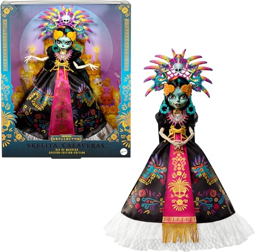 Monster High Puppe, Skelita Calaveras Día de Muertos 2025 Sammelfigur, Robe im Aztekenstil mit bunten Accessoires wie Kopfschmuck und Halskette, JDR63 von Monster High