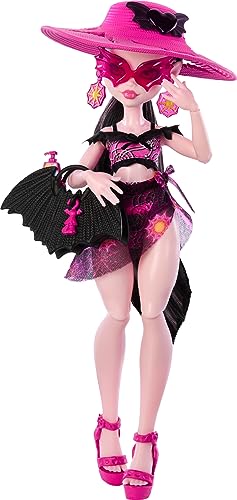 Monster High Scare-adise Island Draculaura Puppe mit Badeanzug, Sarong & Strandzubehör wie Hut, Sonnenschutz & Tragetasche, Rosa, Rot Monster High Scare-adise Island Draculaura Puppe mit Badeanzug, Sarong & Strandzubehör wie Hut, Sonnenschutz & Tragetasche, Rosa, Rot von Monster High