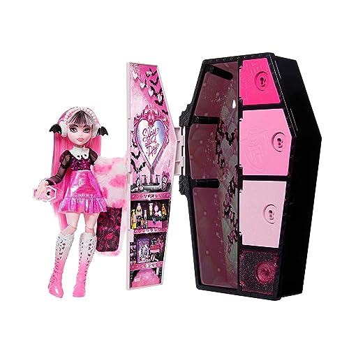 Monster High Skulltimate Secrets Fearidescent - Draculaura Puppe und Sargförmiger Spind mit über 19 Überraschungen, Color-Reveal-Effekt, für Kinder ab 6 Jahren, HNF73 Monster High Skulltimate Secrets Fearidescent - Draculaura Puppe und Sargförmiger Spind mit über 19 Überraschungen, Color-Reveal-Effekt, für Kinder ab 6 Jahren, HNF73 von Monster High