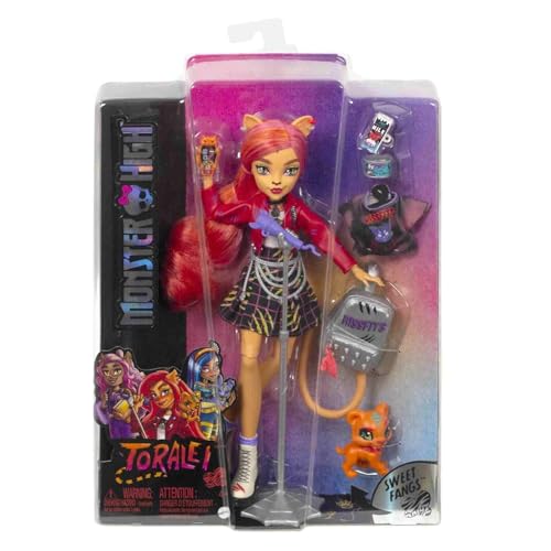 Monster High Toralei Stripe Sammelpuppe mit Haustier und Zubehör, süße Zähne, G3 Reboot, mehrfarbig (HHK57) von Monster High