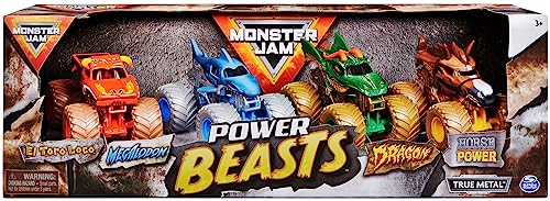 Monster Jam, 4er-Pack „Land vs. Sea“ mit im Druckgussverfahren im Maßstab 1:64 hergestellte Spielzeugautos („Grave Digger“, „Max-D“, „Megalodon“ und „Pirate‘s Curse“) von Monster Jam