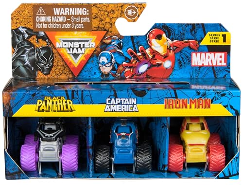 Monster Jam Marvel - Mini-Truck 3er-Set mit Black Panther, Captain America, Iron Man, Maßstab 1:87, robust und mit coolen Details, für monstermäßige Superhelden-Action an jedem Ort, ab 3 Jahren Monster Jam Marvel - Mini-Truck 3er-Set mit Black Panther, Captain America, Iron Man, Maßstab 1:87, robust und mit coolen Details, für monstermäßige Superhelden-Action an jedem Ort, ab 3 Jahren von Monster Jam