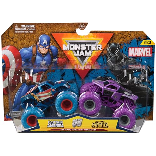 Monster Jam, Marvel Offizielle Captain America Vs. Black Panther Die-Cast Monster Trucks, Maßstab 1:64, Kinderspielzeug für Jungen und Mädchen ab 3 Jahren Monster Jam, Marvel Offizielle Captain America Vs. Black Panther Die-Cast Monster Trucks, Maßstab 1:64, Kinderspielzeug für Jungen und Mädchen ab 3 Jahren von Monster Jam