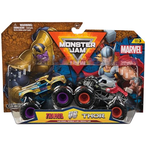 Monster Jam, Marvel Offizielle Thanos Vs. Thor Die-Cast Monster Trucks, Maßstab 1:64, Kinderspielzeug für Jungen und Mädchen ab 3 Jahren Monster Jam, Marvel Offizielle Thanos Vs. Thor Die-Cast Monster Trucks, Maßstab 1:64, Kinderspielzeug für Jungen und Mädchen ab 3 Jahren von Monster Jam