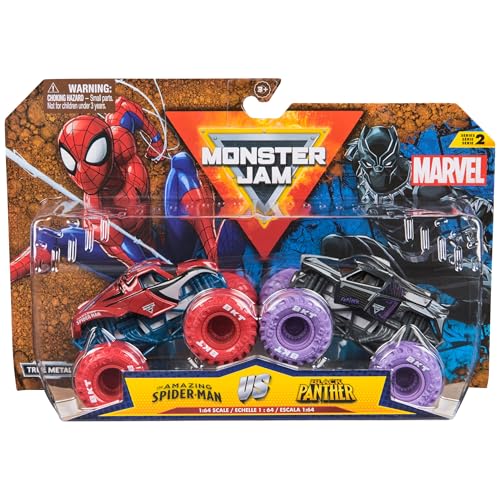 Monster Jam, Offizielle Metall Marvel Spider-Man Vs. Black Panther Monstertrucks Maßstab 1:64 von Monster Jam
