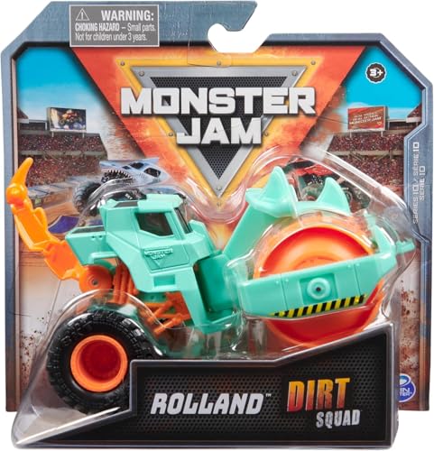Monster Jam, Offizieller Dirt Squad Monstertruck mit beweglichen Teilen, Maßstab 1:64, Druckguss-Fahrzeug, Spielzeug für Jungen ab 3 Jahren (Rolland Orange und Aquablau) von Monster Jam