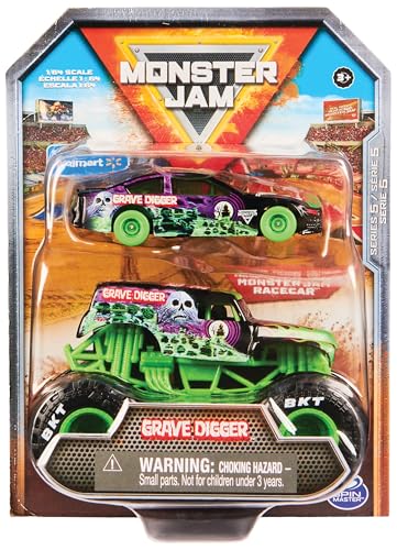 Monster Jam, Truck und Rennauto in einem Set, Maßstab 1:64, Robustes, detailreiches Design für krasse Stunts, ab 3 Jahren, Sortierung mit Max-D, Grave Digger und Earthshaker, Zufallsauswahl Monster Jam, Truck und Rennauto in einem Set, Maßstab 1:64, Robustes, detailreiches Design für krasse Stunts, ab 3 Jahren, Sortierung mit Max-D, Grave Digger und Earthshaker, Zufallsauswahl von Monster Jam