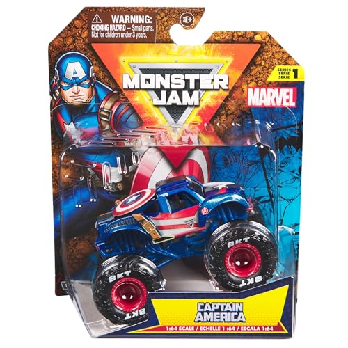 Monster Jam 2024 Marvel Diecast Series 1 Monster Truck mit Flagge, Maßstab 1:64 Captain America Monster Jam 2024 Marvel Diecast Series 1 Monster Truck mit Flagge, Maßstab 1:64 Captain America von Monster Jam