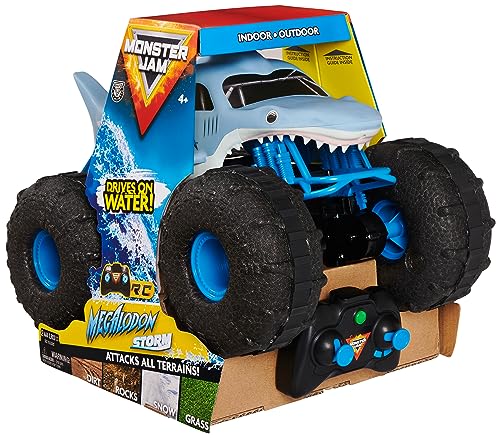 Monster Jam Megalodon Storm, RC Truck, Amphibienfahrzeug in Hai-Optik für Land und Wasser, Maßstab 1:15 - kinderleichte Bedienung, ab 4 Jahren von Monster Jam