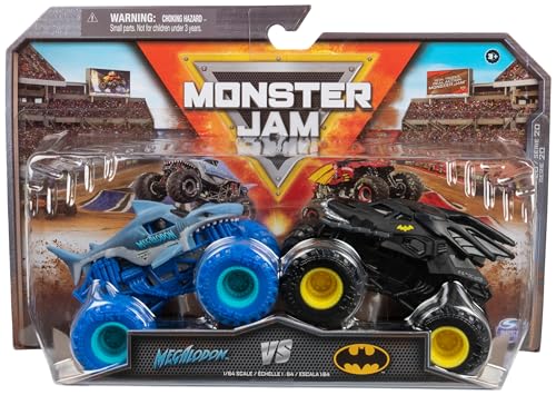 Monster Jam - Original Zweier-Pack mit dem Batmobil vs. Megalodon - authentischen Monster Trucks im Maßstab 1:64 von Monster Jam