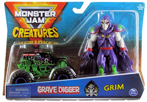 Monster Jam Creatures Grave Digger 1:64 Scale Monster Truck and 5-Inch Grim Figure Set, Version 2 von Monster Jam