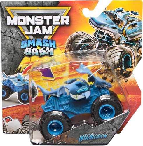 Monster Jam Megalodon Smash & Bash Die-Cast Monster Truck - Real Action Crash Reset Fahrzeug, Maßstab 1:64, Serie 01 von Monster Jam
