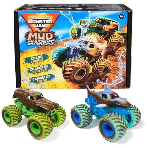 Monster Jam Mud Blasters, Grave Digger und Megalodon Farbwechsel-Trucks, 2er-Pack, 1:64 Druckguss-Fahrzeug, Kinderspielzeug für Jungen und Mädchen ab 3 Jahren Monster Jam Mud Blasters, Grave Digger und Megalodon Farbwechsel-Trucks, 2er-Pack, 1:64 Druckguss-Fahrzeug, Kinderspielzeug für Jungen und Mädchen ab 3 Jahren von Monster Jam