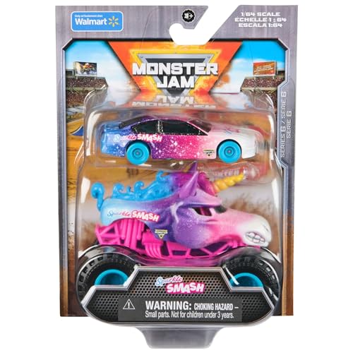 Monster Jam Offizieller 1:64 Druckguss, 2er-Pack, Serie 6 Monster Truck und Rennauto: Sparkle Smash von Monster Jam