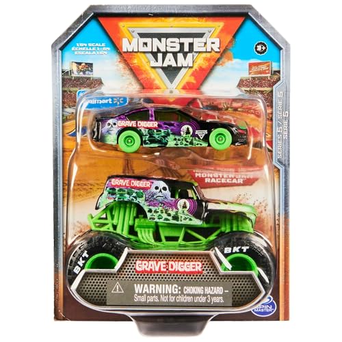 Monster Jam Offizieller Diecast 2-Pack Serie 5 Monster Truck und Rennwagen im Maßstab 1:64 Grave Digger Monster Jam Offizieller Diecast 2-Pack Serie 5 Monster Truck und Rennwagen im Maßstab 1:64 Grave Digger von Monster Jam