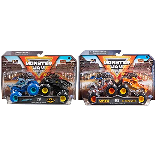 Monster Jam - Original Zweier-Pack mit dem Batmobil vs. Megalodon - authentischen Monster Trucks im Maßstab 1:64 & - Original Zweier-Pack mit Max-D und EL Toro Loco von Monster Jam