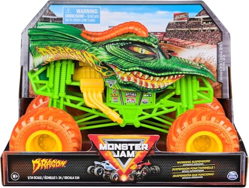 Monster Jam Series 23 Oversized Official Dragon Orange Wheels Monster Truck, Collector Die-Cast Vehicle, 1:24 Scale, Kids Toys for Boys Ages 3 and up von Monster Jam