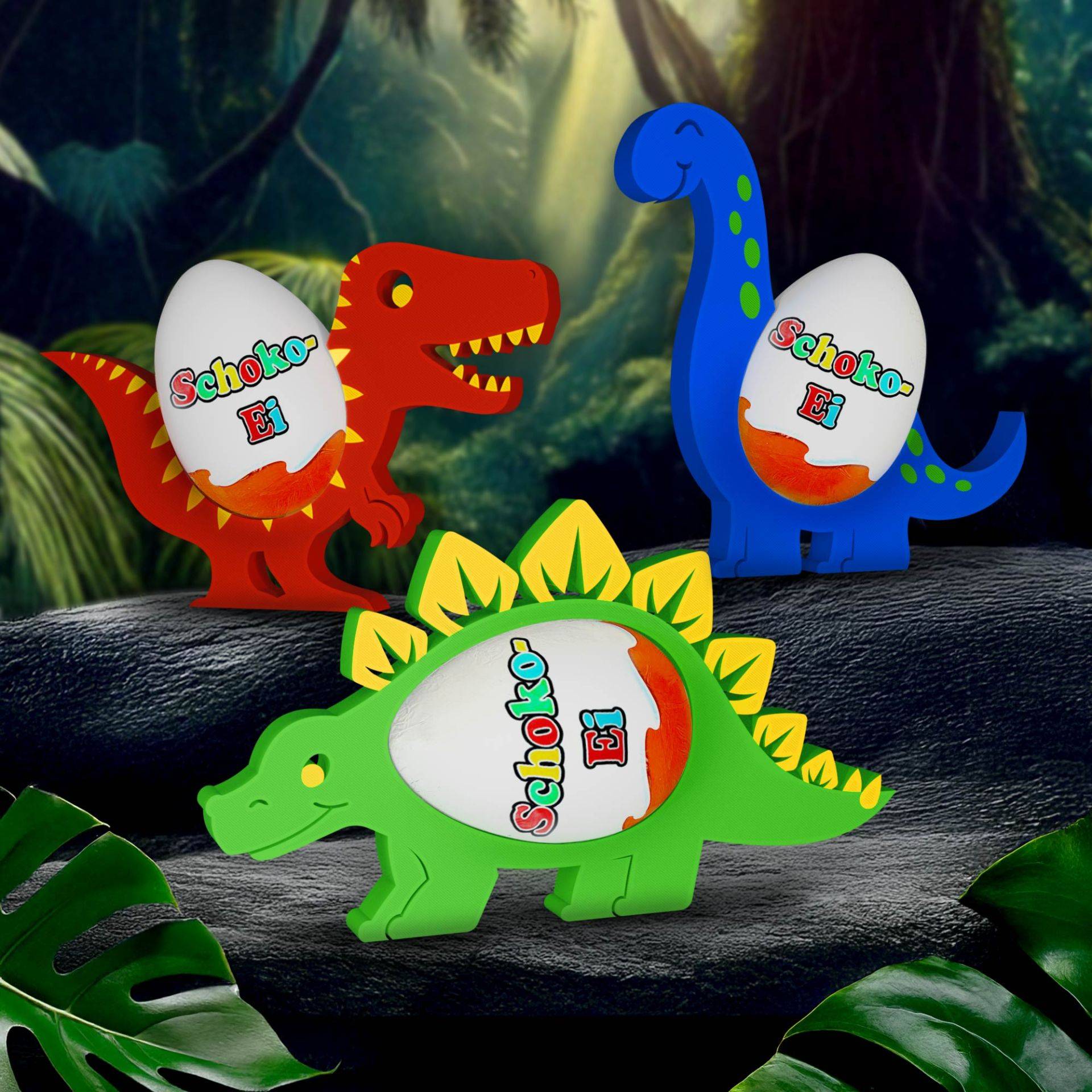 Dinosaurier Ü-Ei Halter Bunt - 3er Set von Monsterzeug