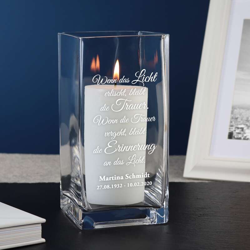 Eckige Vase mit Gravur - Trauerspruch Eckige Vase mit Gravur - Trauerspruch von Monsterzeug
