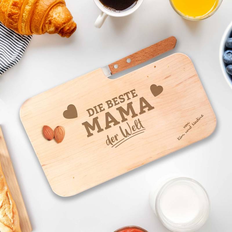 Frühstücksbrett mit Messer für Beste Mama - Name von Monsterzeug