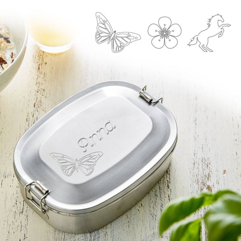Gravierte Edelstahl Lunchbox für Mädchen - rund von Monsterzeug