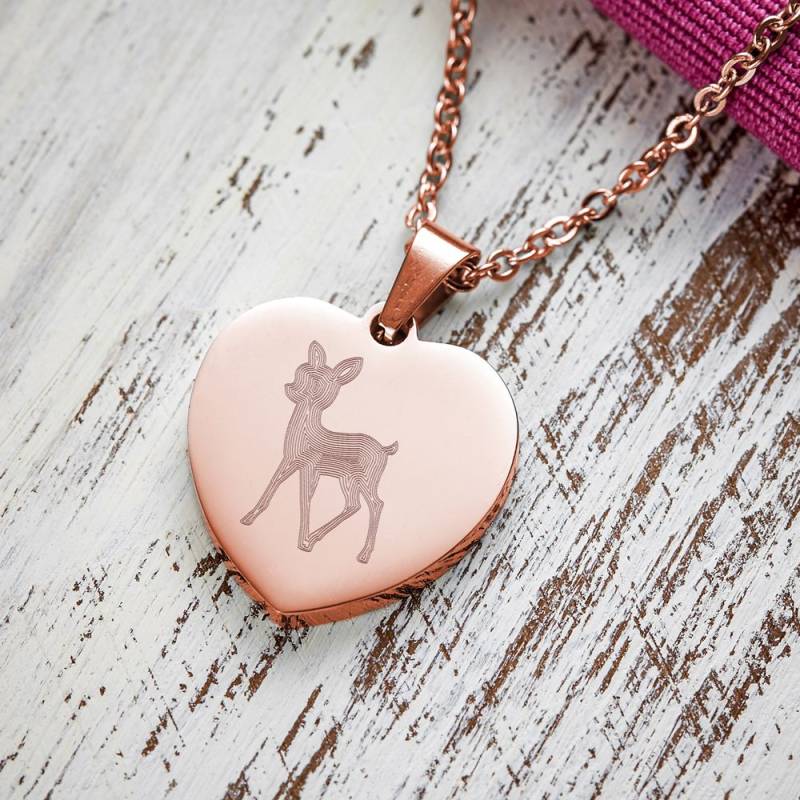 Herzanhänger Rosegold graviert mit Kette - Reh mit Name von Monsterzeug