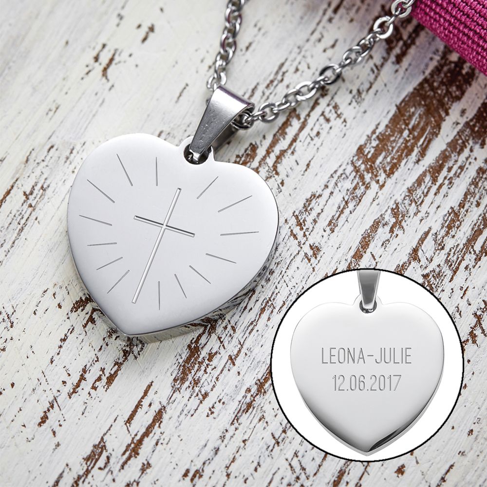 Herzanhänger Silber graviert mit Kette - Kommunion Herzanhänger Silber graviert mit Kette - Kommunion von Monsterzeug