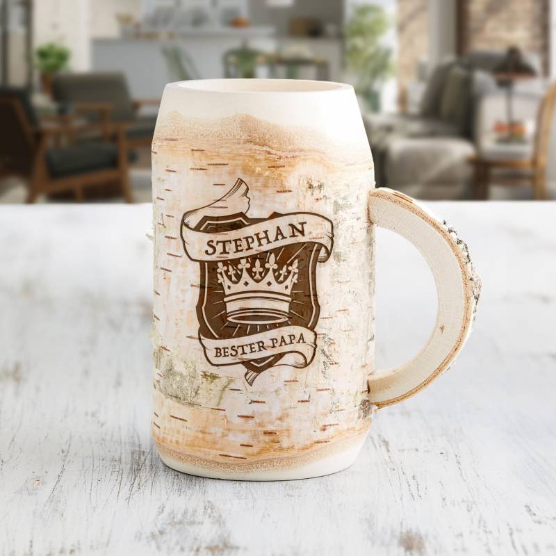 Holz Bierkrug mit Gravur - Bester Papa - Personalisiert von Monsterzeug