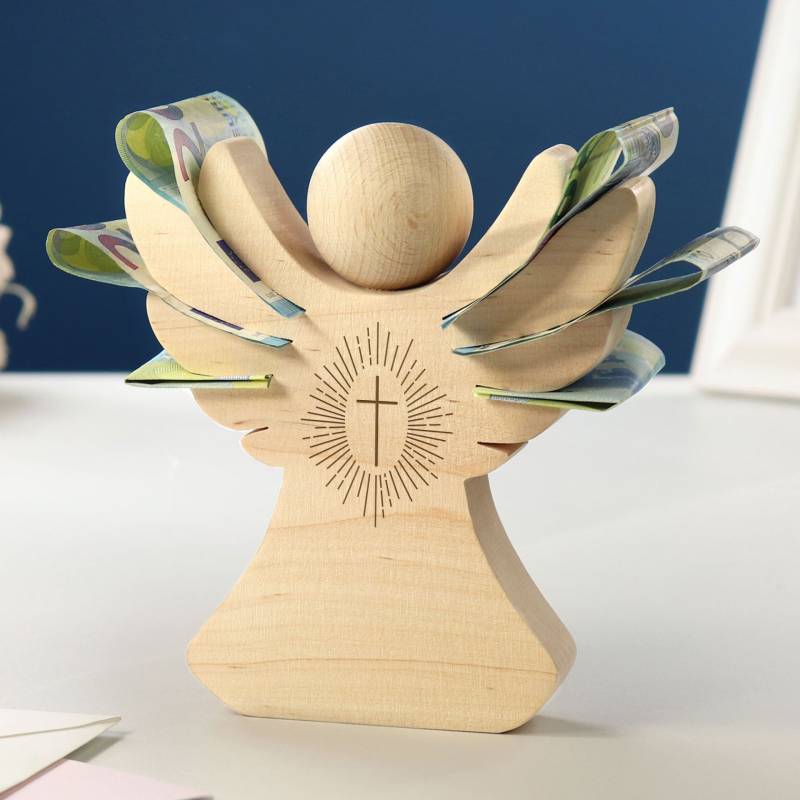 Holzengel mit Gravur - Kreuz von Monsterzeug