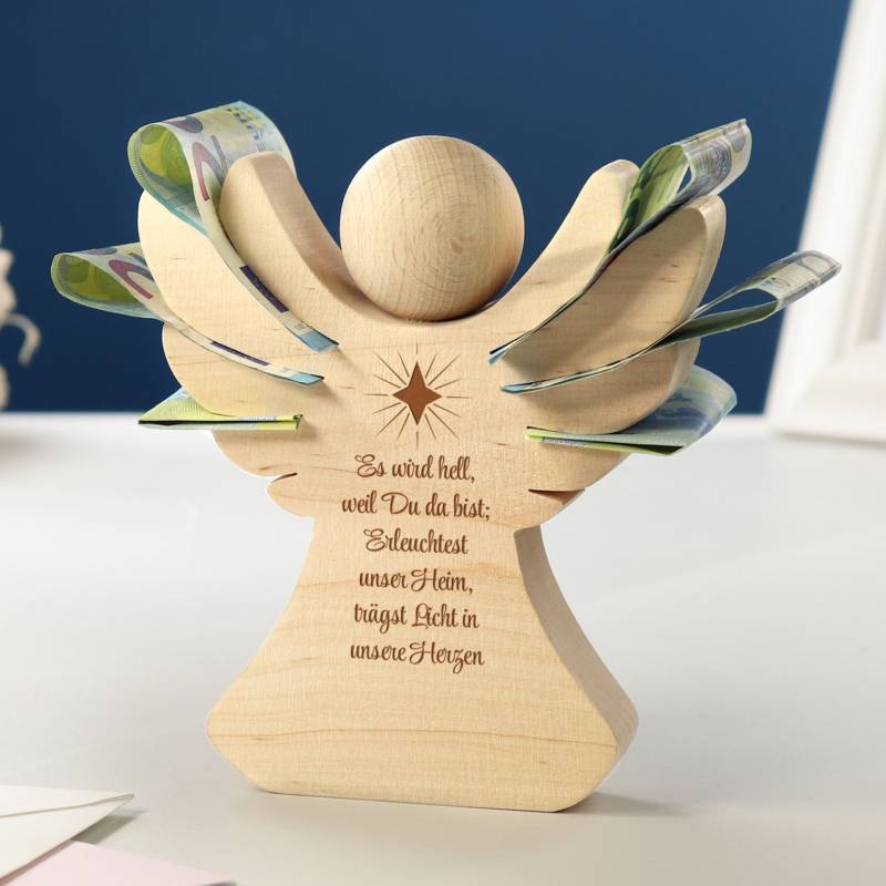 Holzengel mit Gravur - Taufe von Monsterzeug