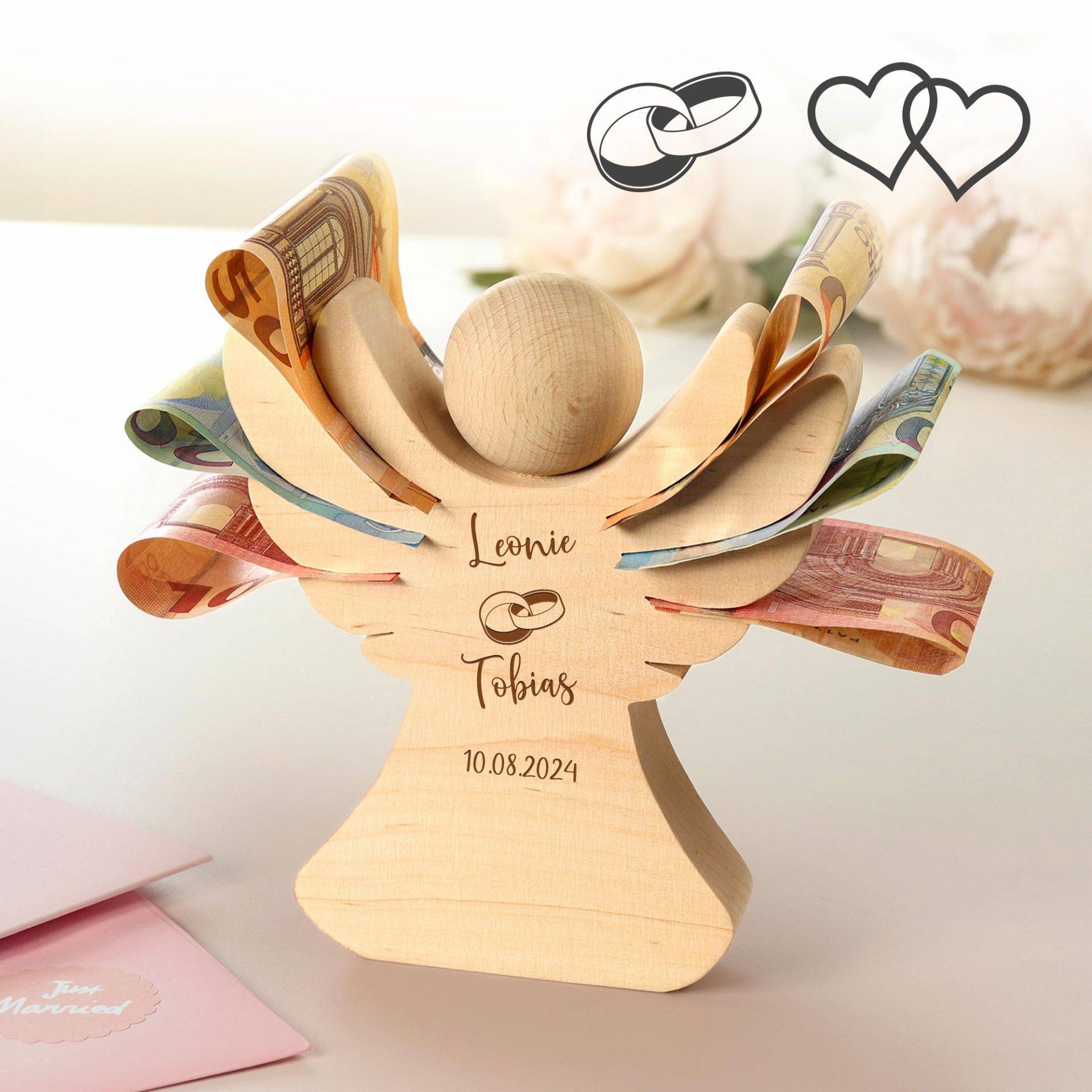 Holzengel mit Gravur zur Hochzeit - Geldgeschenk für Paare Holzengel mit Gravur zur Hochzeit - Geldgeschenk für Paare von Monsterzeug
