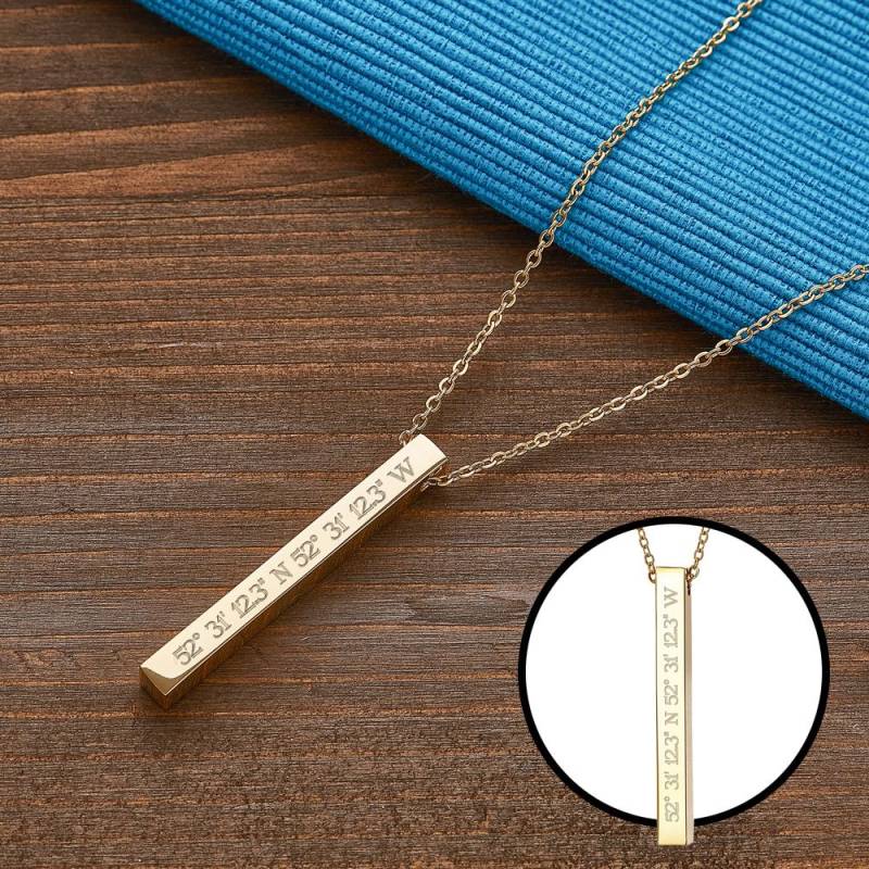 Kette mit Stabanhänger Gold - Geokoordinaten von Monsterzeug