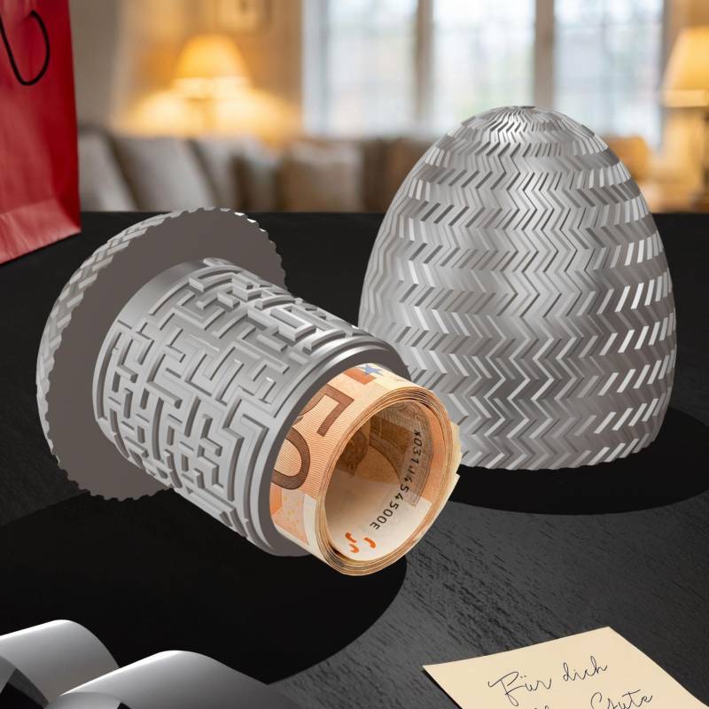 Labyrinthbox Ei – Geschenkverpackung für Geld & Gutscheine - Silber von Monsterzeug