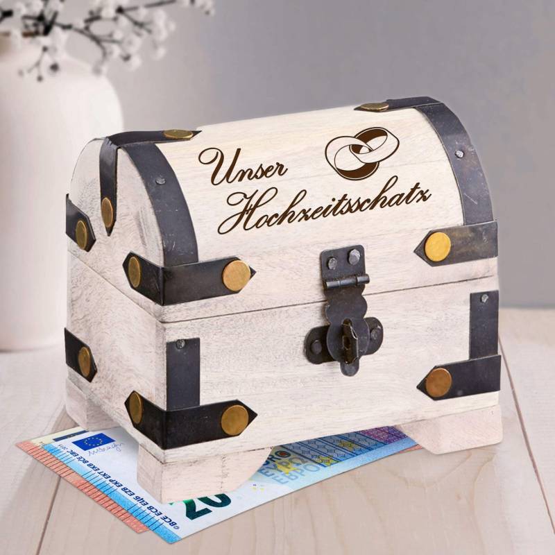 Mini Geld Schatztruhe zur Hochzeit Hochzeitsschatz - Weiß von Monsterzeug