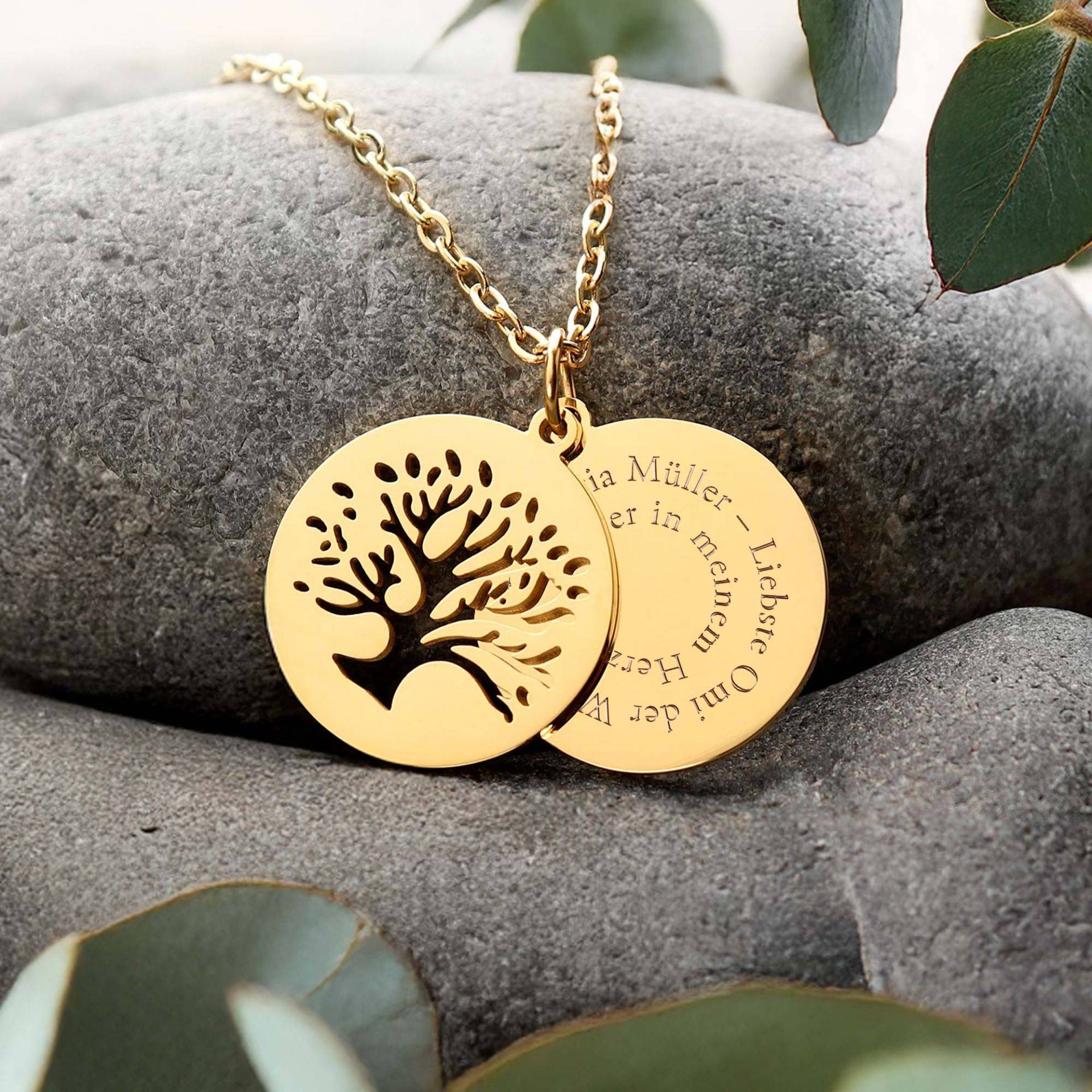 Personalisierte Kette Gold mit 2 Anhängern - Lebensbaum von Monsterzeug