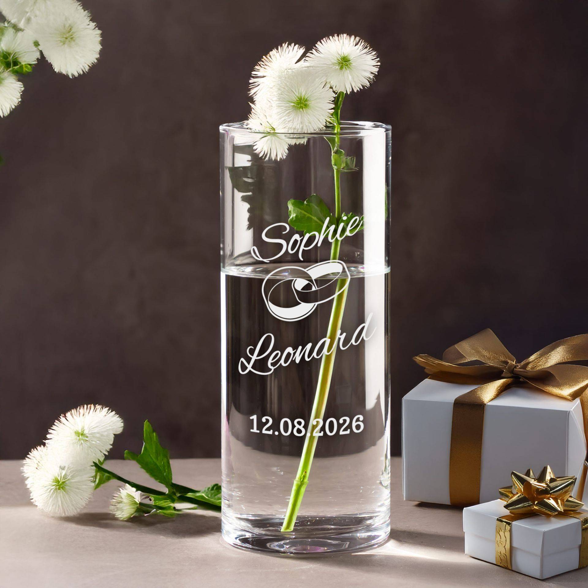 Runde Vase zur Hochzeit - Ringe Gravur Runde Vase zur Hochzeit - Ringe Gravur von Monsterzeug