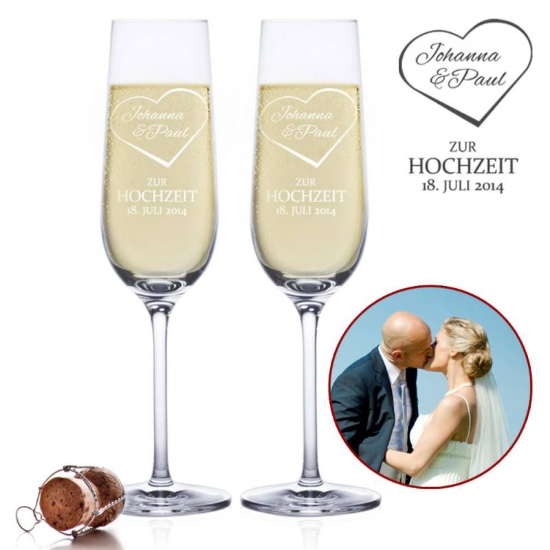 Sektgläser zur Hochzeit - Herz Gravur von Monsterzeug