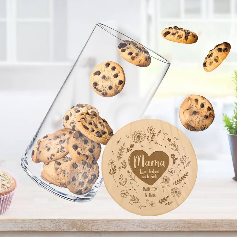 Vorratsglas mit Gravur - Blumenherz für Mama von Monsterzeug