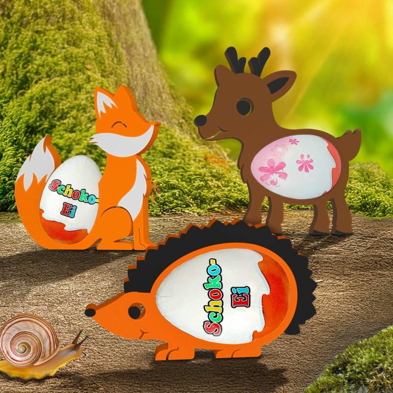 Waldtiere Ü-Ei Halter Bunt - 3er Set von Monsterzeug