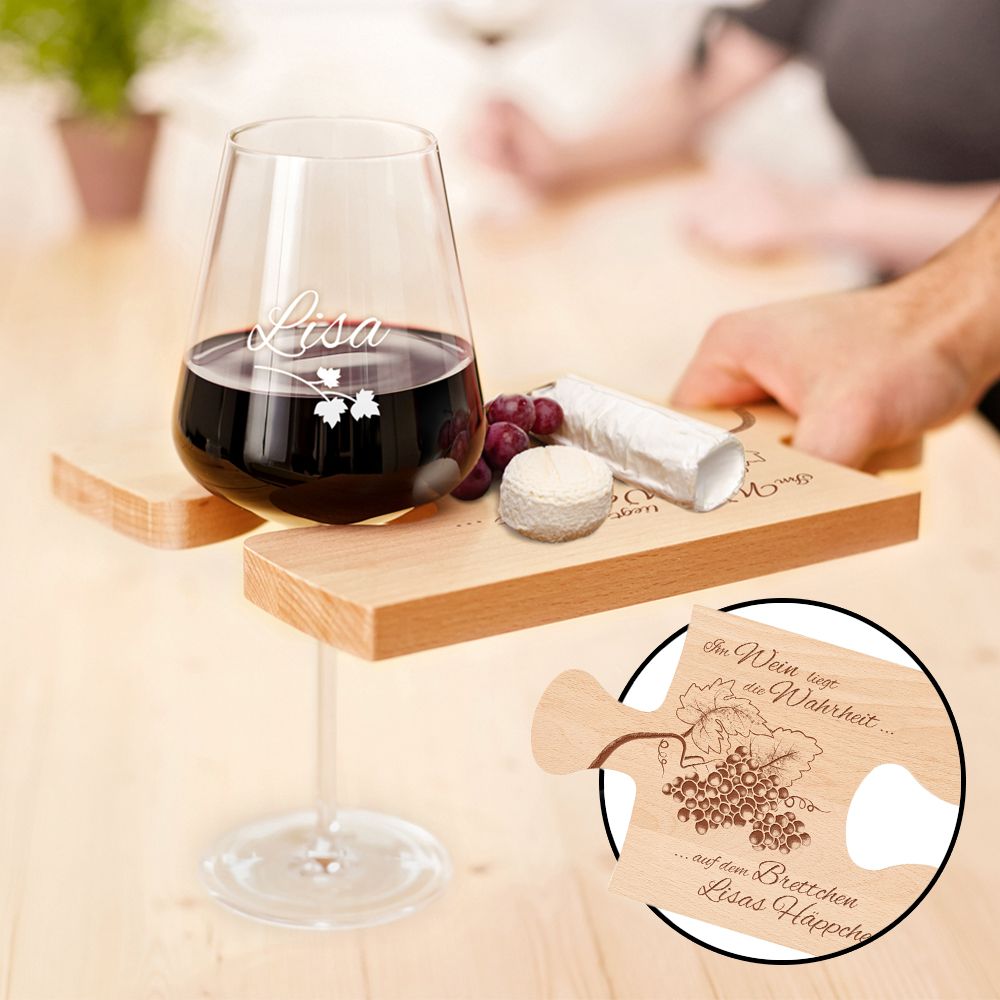 Weinhäppchen - Glas und Brettchen personalisiert Weinhäppchen - Glas und Brettchen personalisiert von Monsterzeug
