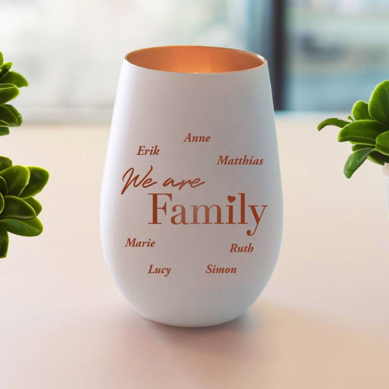 Weißes Windlicht mit Gravur Family - Bronze von Monsterzeug