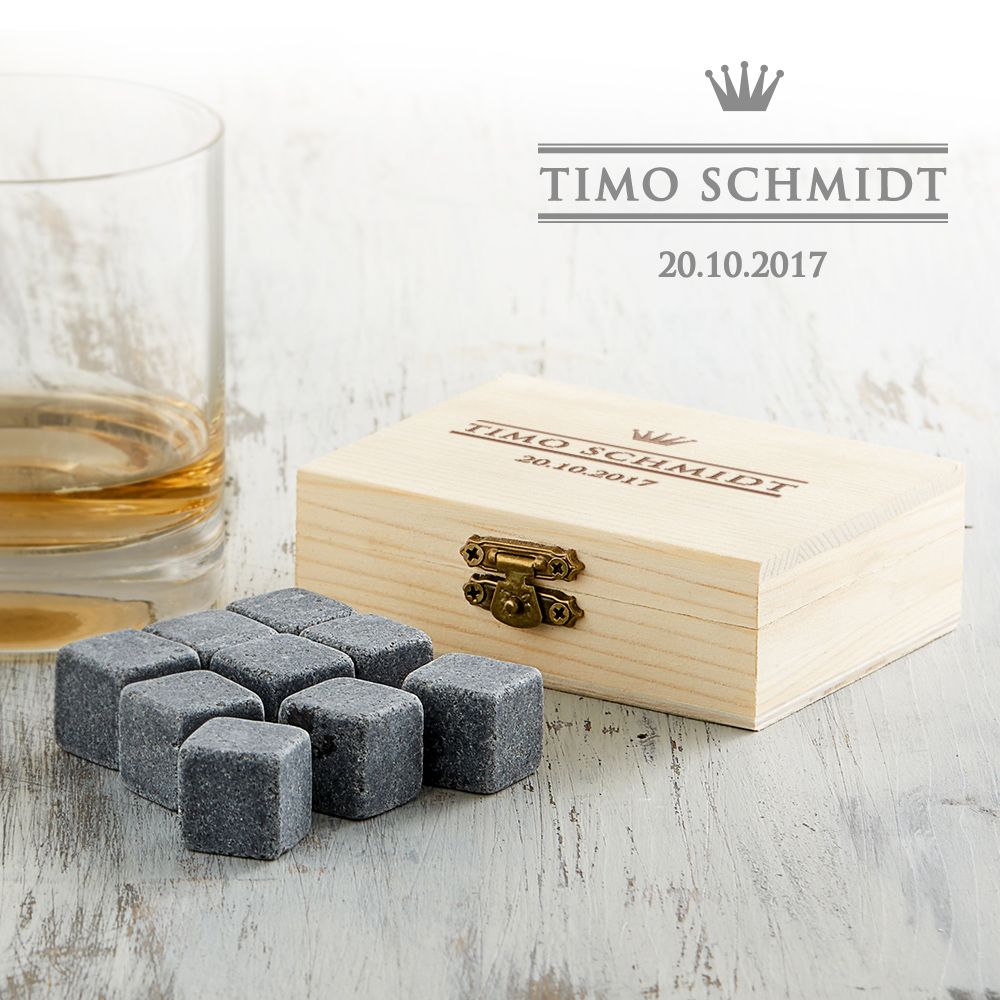 Whisky Steine in Holzkiste mit Gravur - Royal von Monsterzeug